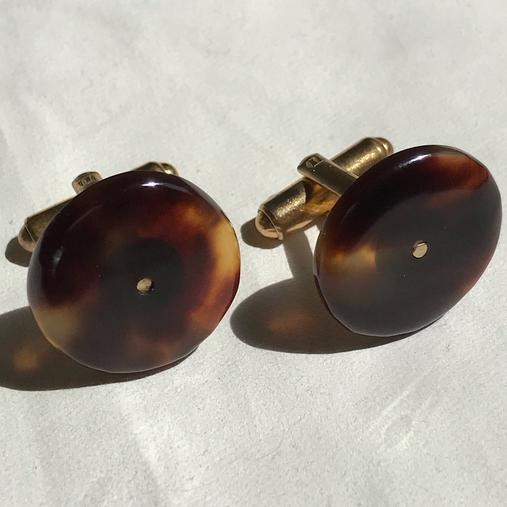 Vintage Brown Tortoiseshell Round Cufflinks Lucite (Bakelite?)